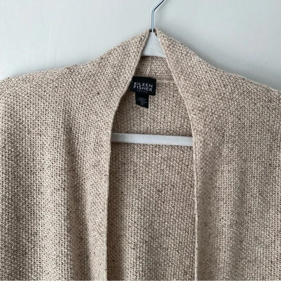 Eileen Fisher Wool Silk Knit Open Front Cardigan Sweater Large Petite - Picture 2 of 9